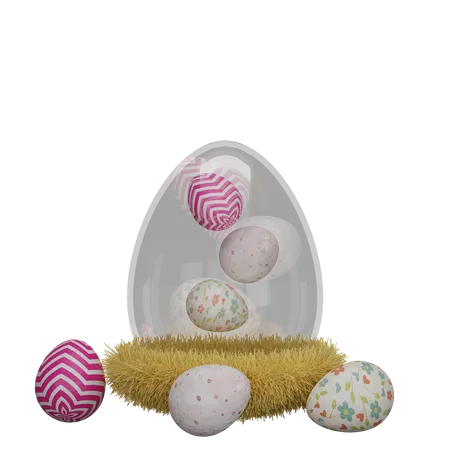 Decorated eggs in nest 3D Illustration