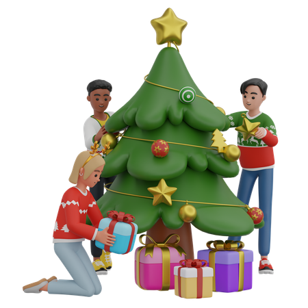 Decorating Christmas Tree  3D Illustration