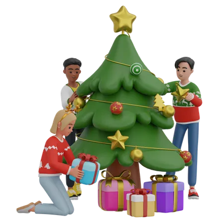 Decorating Christmas Tree  3D Illustration