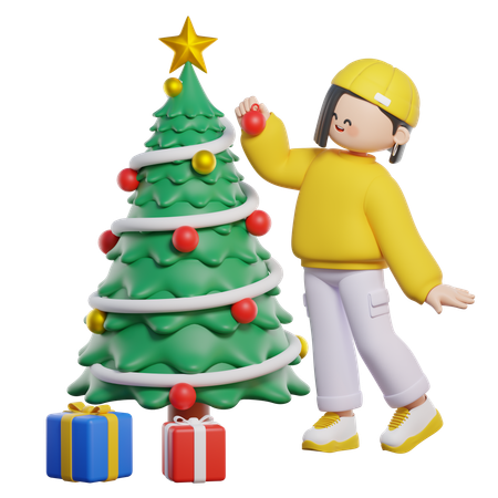 Decorating Christmas Tree  3D Illustration