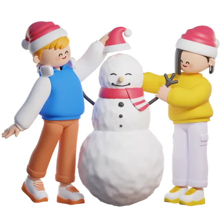 Decorating Snowman  3D Illustration