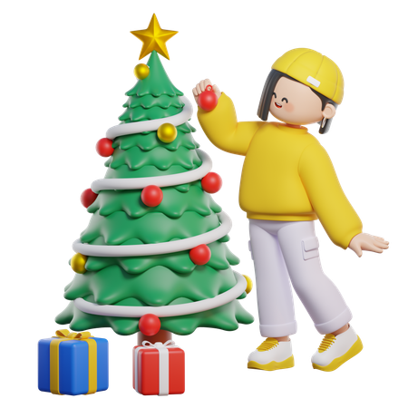 Décorer le sapin de Noël  3D Illustration