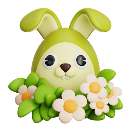 Decorative Easter Egg Bunny Character With Flowers  3D Icon