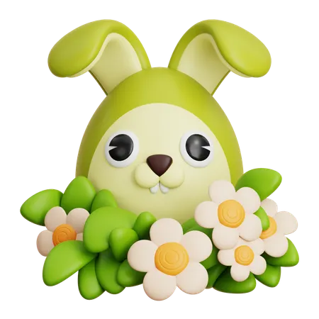 Decorative Easter Egg Bunny Character With Flowers  3D Icon
