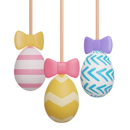 Easter Egg Decorative With Colorful Bows Easter Egg Icons 3 D Illustration Easter Festive 3D Icon