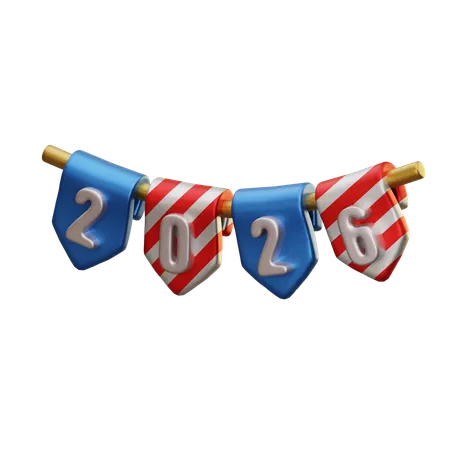 Decorative Flags 2026  3D Icon