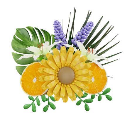3 D Decorative Flowers Colorful Spring Bouquet Floral Arrangement Garland Icon Isolated On White Background 3 D Rendering Illustration Clipping Path 3D Icon