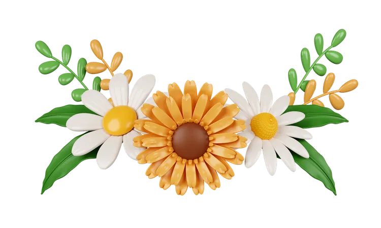 Decorative Flowers Colorful Spring Bouquet Floral Arrangement Garland Icon Isolated On White Background 3 D Rendering Illustration Clipping Path 3D Icon
