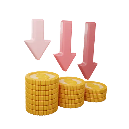 Stack Of Coin With Red Down Arrow 3D Icon