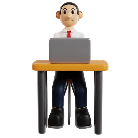 Dedicated Businessman At Workstation  3D Illustration