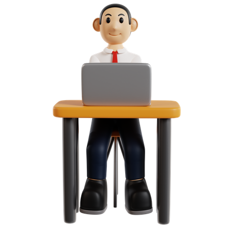 Dedicated Businessman At Workstation  3D Illustration