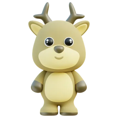 Adorable 3 D Deer Character With Big Eyes And Antlers Standing Upright 3D Icon