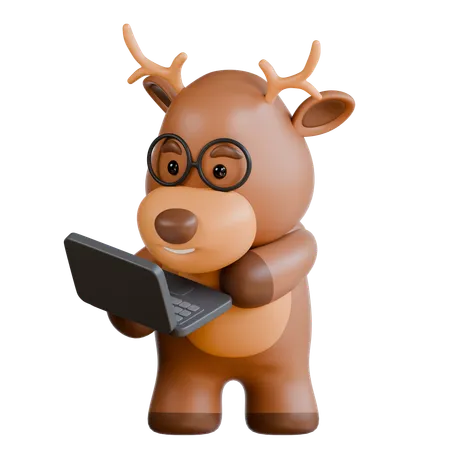 Deer Bring Laptop  3D Icon