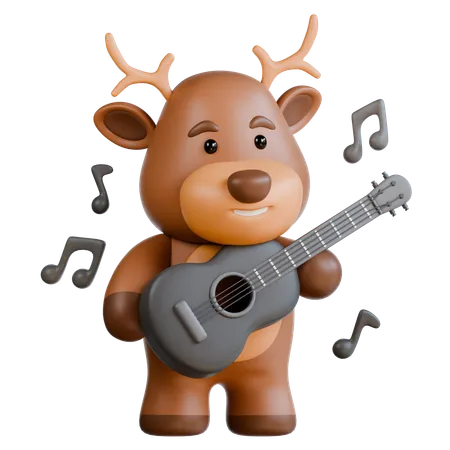 Deer Playing Guitar  3D Icon