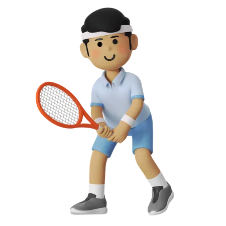 Défendre la pose joueur de tennis garçon  3D Illustration