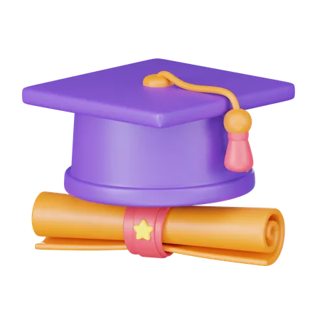 Graduation Cap And Diploma Icon 3 D Render Object 3D Icon