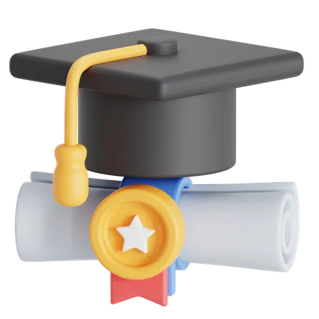 Graduation Hat And Certificate 3D Icon