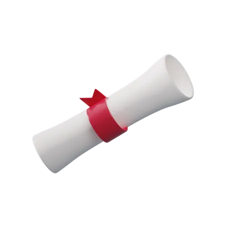 3 D Object Rendering Icon Of Roll Of Paper With Red Ribbon Education Concept Diploma Graduation 3D Illustration