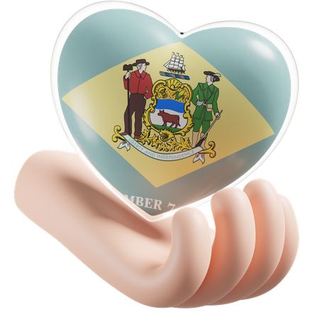 Delaware Flag Heart Hand Care  3D Icon