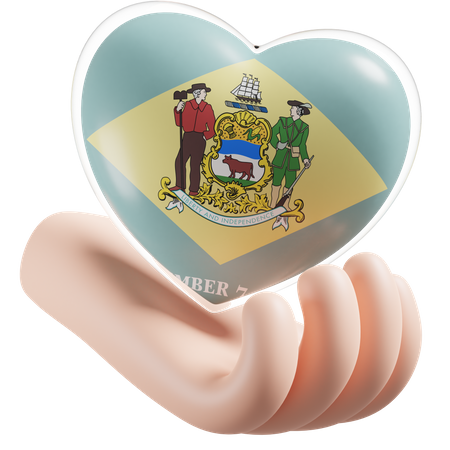 Delaware Flag Heart Hand Care 3D Icon