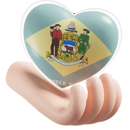 Delaware Flag Heart Hand Care  3D Icon