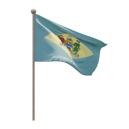 Delaware Flagpole  3D Flag