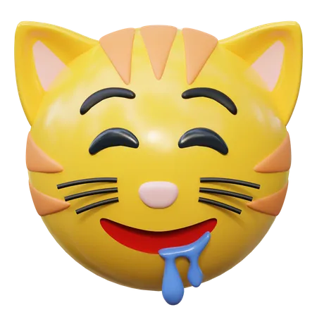 Delicioso Rosto Expressao Gato Emoticon Adesivo 3 D Icone Ilustracao 3D Icon