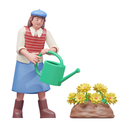 Delightful Gardening Moment  3D Illustration