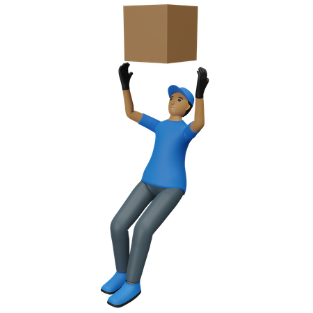 Deliver person catching box 3D Illustration