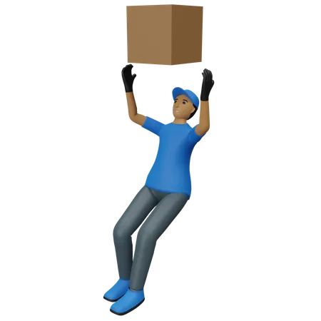 Deliver person catching box 3D Illustration