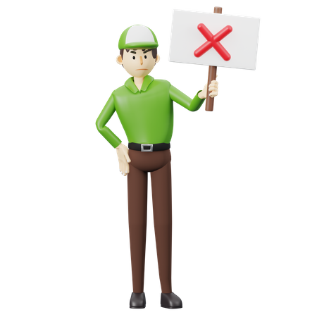 Delivered boy holding cancel mark sign  3D Illustration