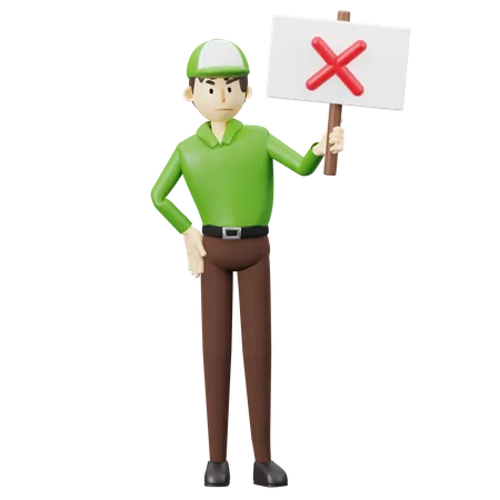 Delivery Service Concept Delivery Man Holding NO X Sign 3 D Rendering Cartoon Illustration 3D Illustration