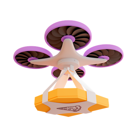 Delivery a package with pizza by drone 3D Illustration