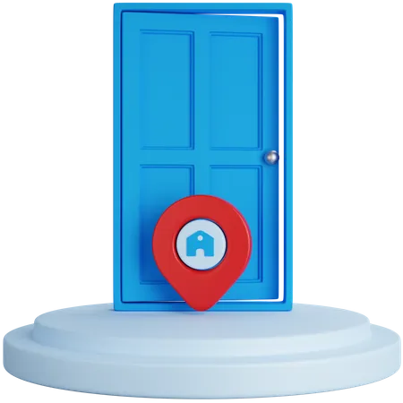 3 D Rendering Blue Door With Pin Point Map In Front Isolated 3D Icon