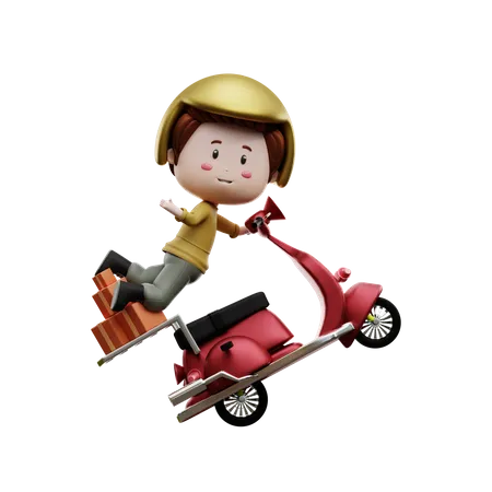 Delivery Agent on scooter  3D Illustration
