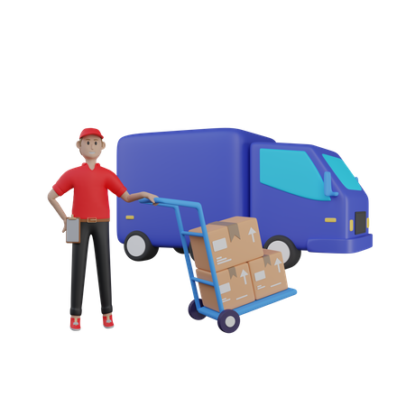 Delivery agent with Cargo van  3D Icon