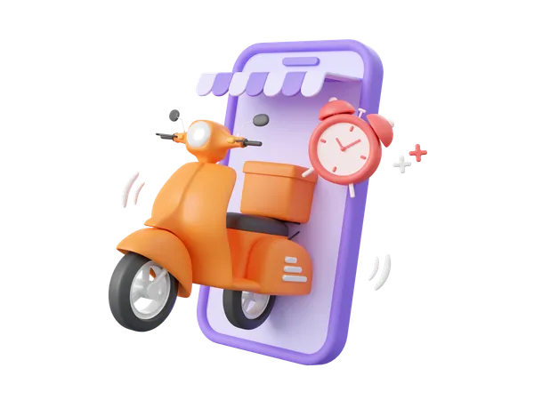 3 D Cartoon Design Illustration Of Shopping Online And On Time Delivery By Scooter 3D Icon
