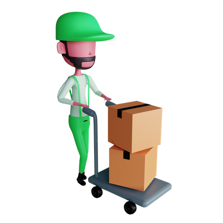 Delivery boy at warehouse 3D Illustration