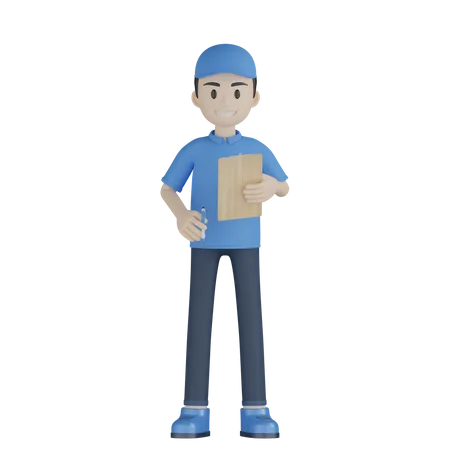 Man Courier Character Wearing Blue Uniform 3D Illustration