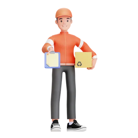 Delivery boy confirming delivery  3D Illustration
