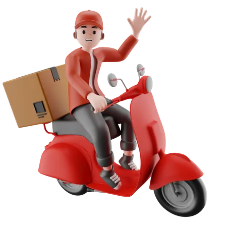 Delivery boy deliver packages using scooters  3D Illustration