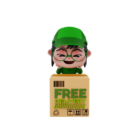 Delivery boy delivering free package  3D Icon