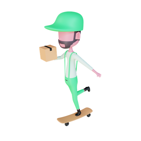 Delivery boy delivering on skateboard  3D Illustration