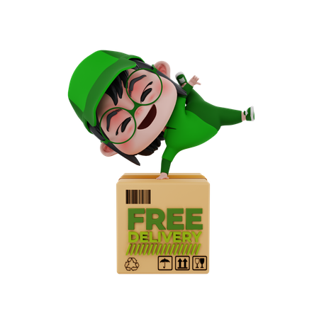 Delivery boy delivering package for free  3D Icon