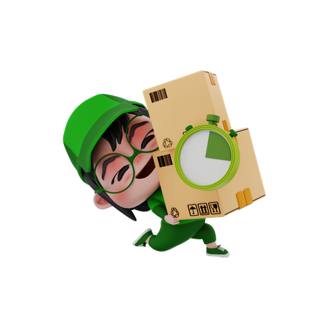 Delivery boy delivering package on time  3D Icon