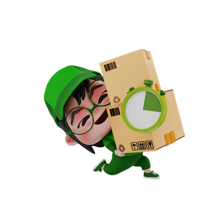 Delivery boy delivering package on time  3D Illustration