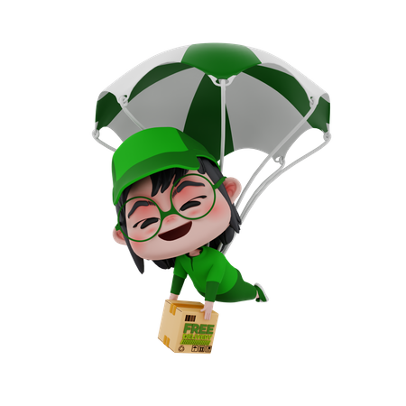 Delivery boy delivering through air  3D Icon