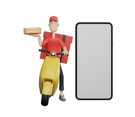 Delivery Boy doing online food delivery on scooter  3D Icon