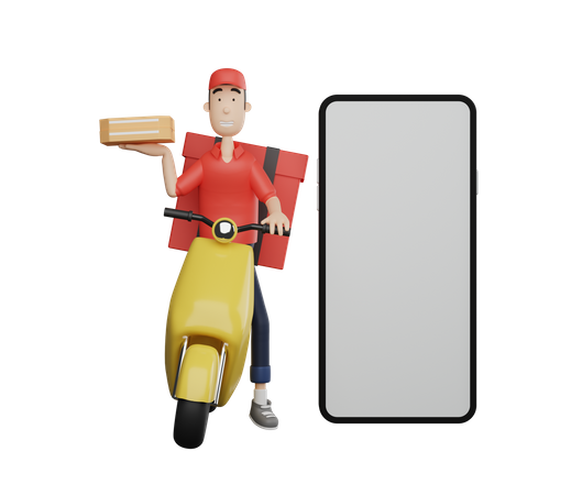 Delivery Boy doing online food delivery on scooter  3D Illustration