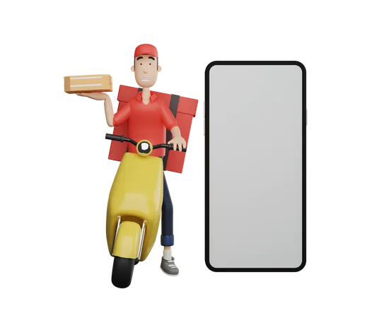 Delivery Boy doing online food delivery on scooter  3D Illustration